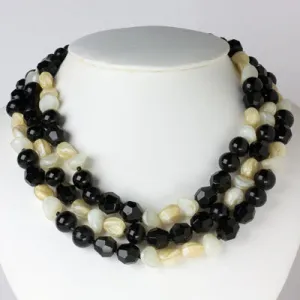 Black, White & Cream Bead Necklace by Hattie Carnegie