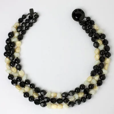 Black, White & Cream Bead Necklace by Hattie Carnegie