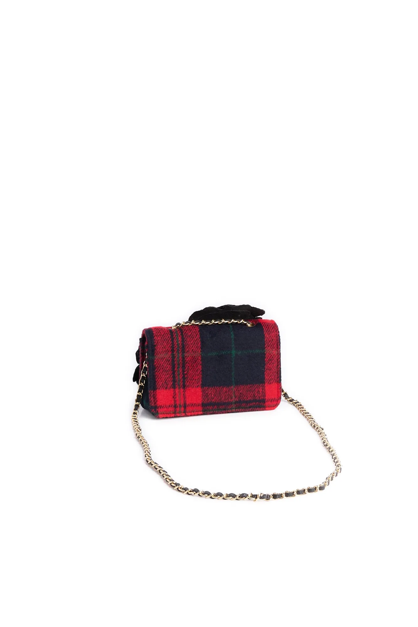 Blue checked mini shoulder bag with flowers