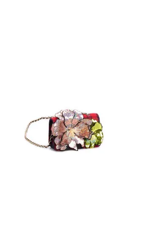 Blue checked mini shoulder bag with flowers