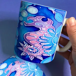 Blue Seahorse Mug Set - Sealife Mug Gift - Pink Purple and Blue Seahorse