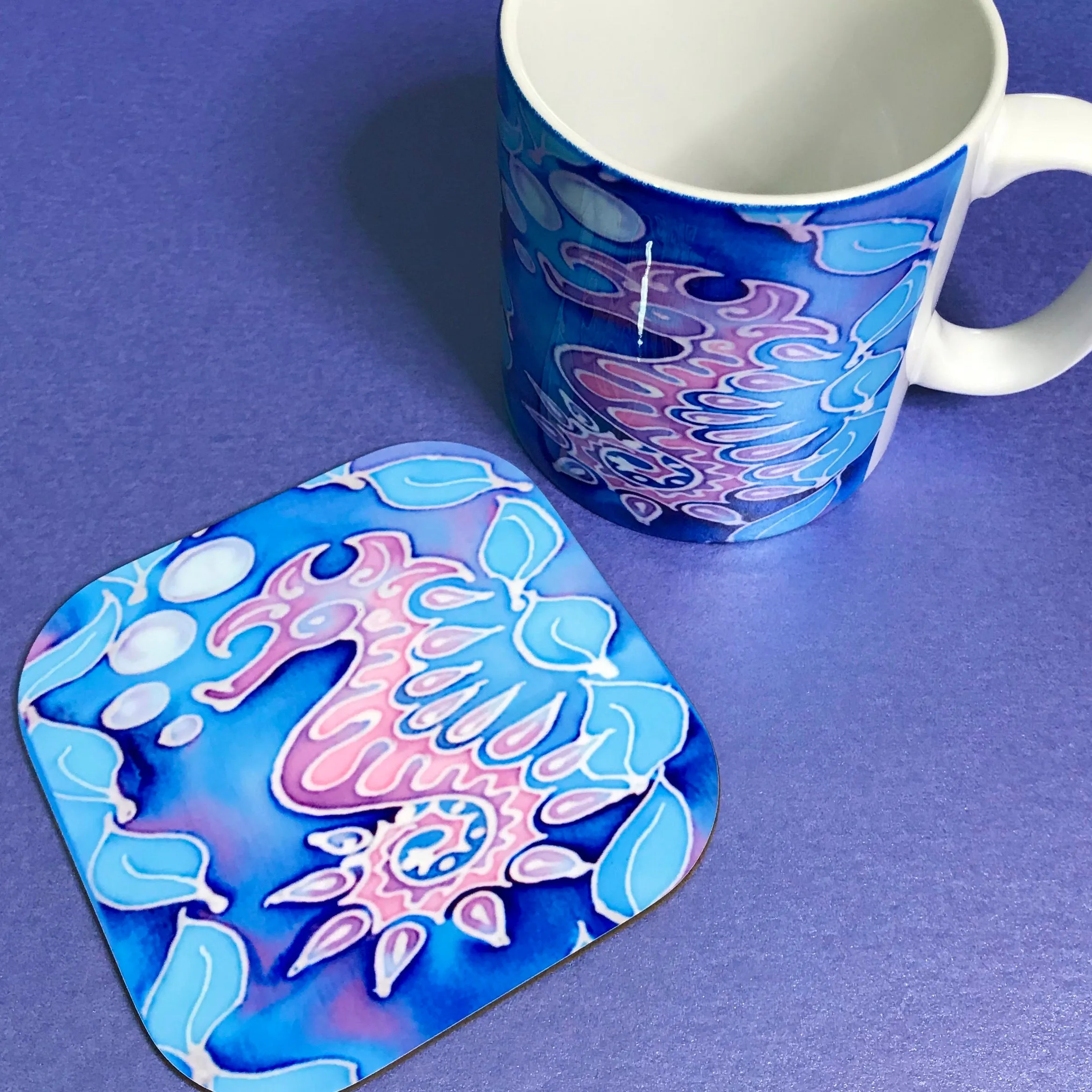 Blue Seahorse Mug Set - Sealife Mug Gift - Pink Purple and Blue Seahorse