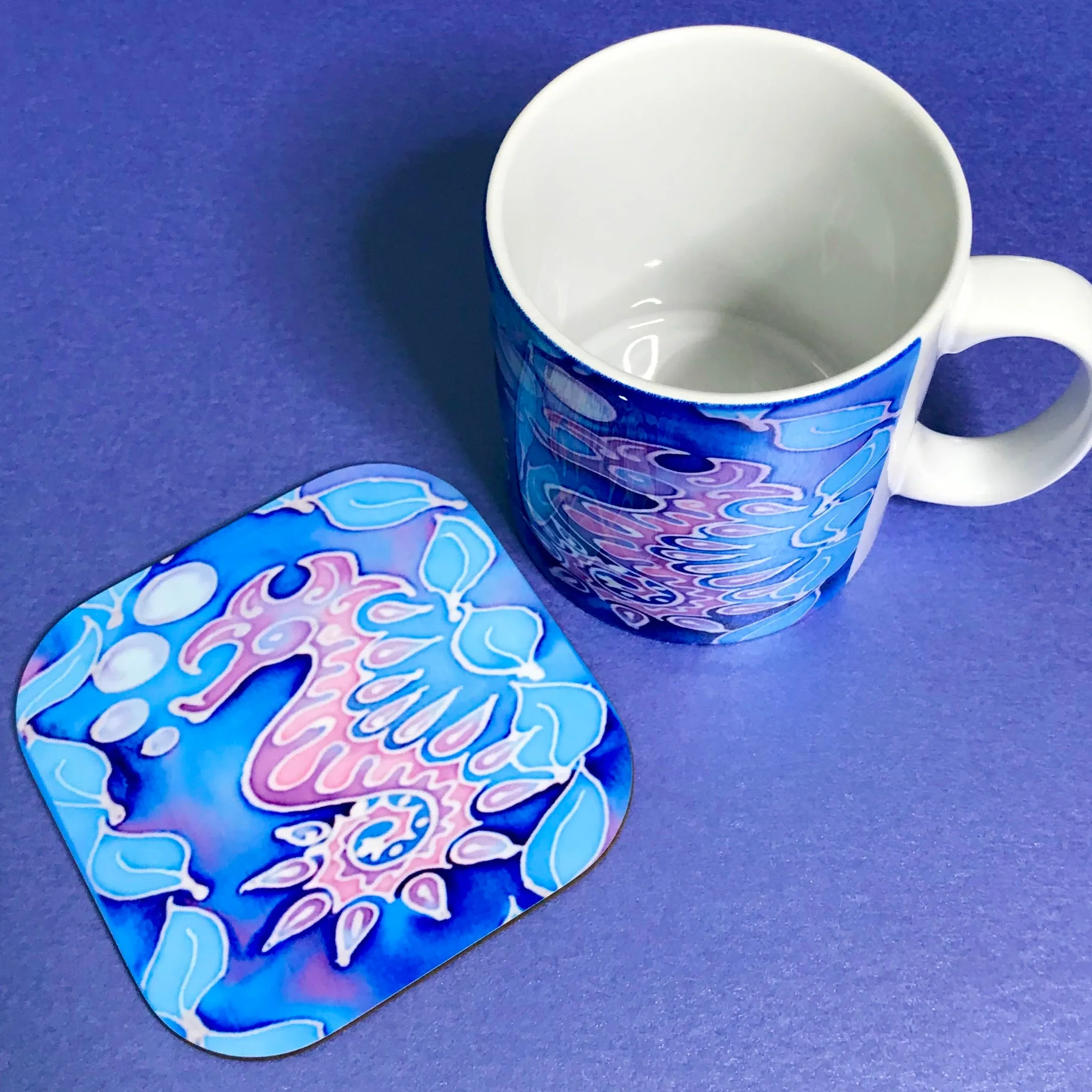 Blue Seahorse Mug Set - Sealife Mug Gift - Pink Purple and Blue Seahorse