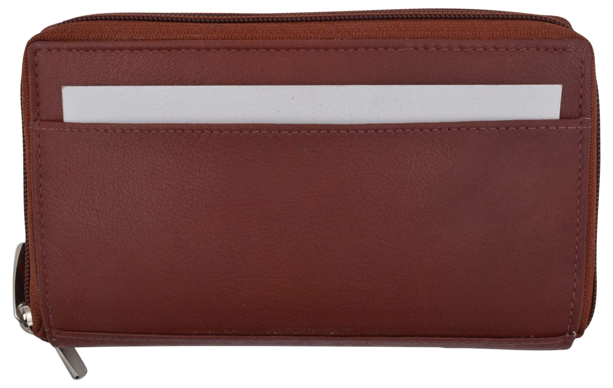 Burgundy Zip around Genuine Leather Checkbook Credit Card ID Holder Wallet Women