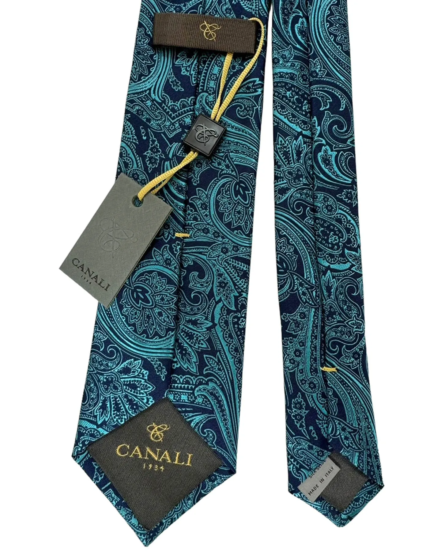 Canali Tie Dark Blue Aqua Ornamental - Jacquard Silk