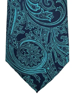 Canali Tie Dark Blue Aqua Ornamental - Jacquard Silk