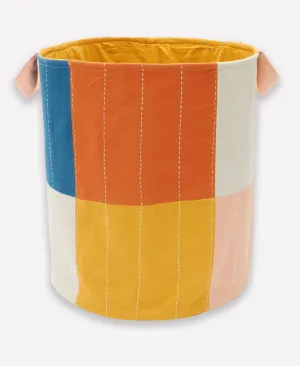 Checkered Fabric Storage Basket Medium - Mustard