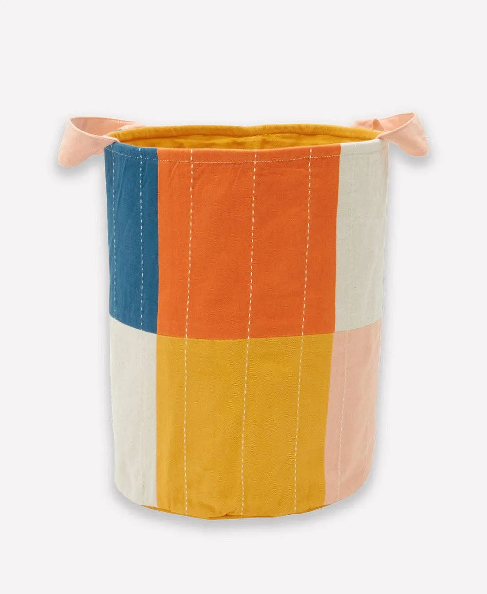 Checkered Fabric Storage Basket Medium - Mustard