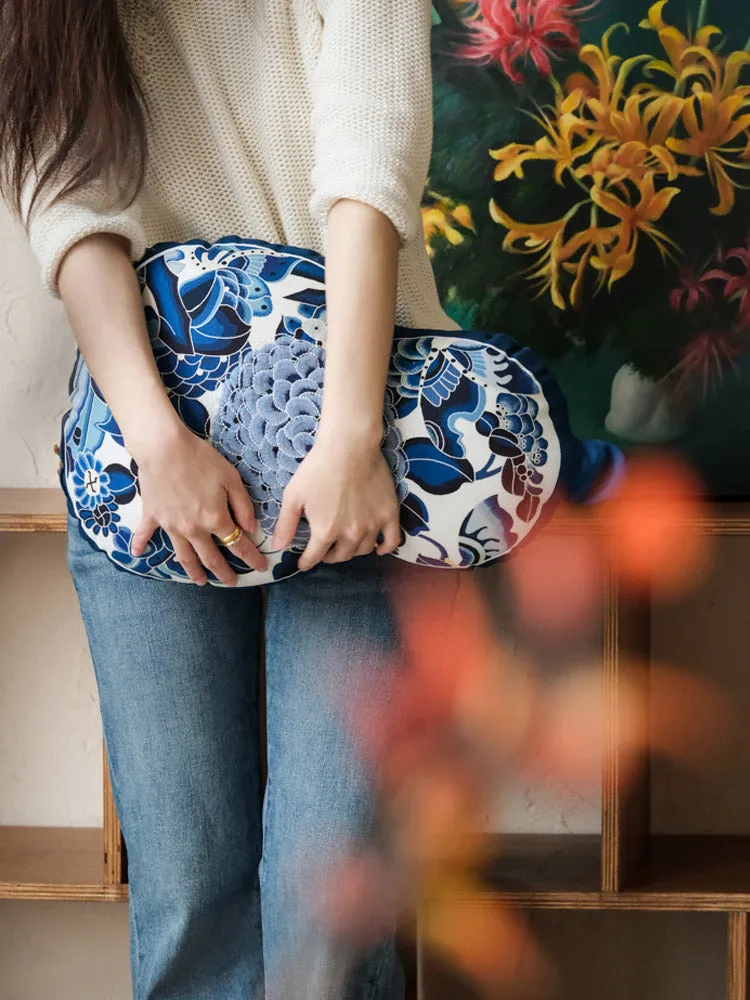 Chinese Style Blue and White Embroidered Gourd Shaped Cushion Pillow