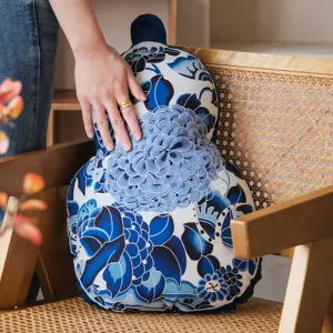 Chinese Style Blue and White Embroidered Gourd Shaped Cushion Pillow