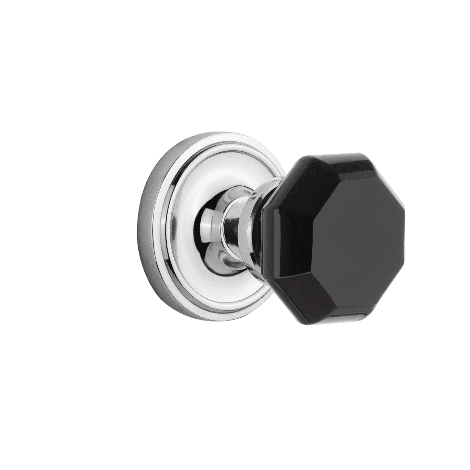 Classic Rosette with Black Waldorf Knob in Bright Chrome