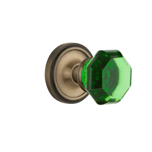 Classic Rosette with Emerald Waldorf Knob in Antique Brass