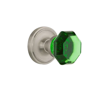 Classic Rosette with Emerald Waldorf Knob in Satin Nickel