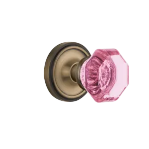 Classic Rosette with Pink Waldorf Knob in Antique Brass