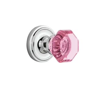 Classic Rosette with Pink Waldorf Knob in Bright Chrome