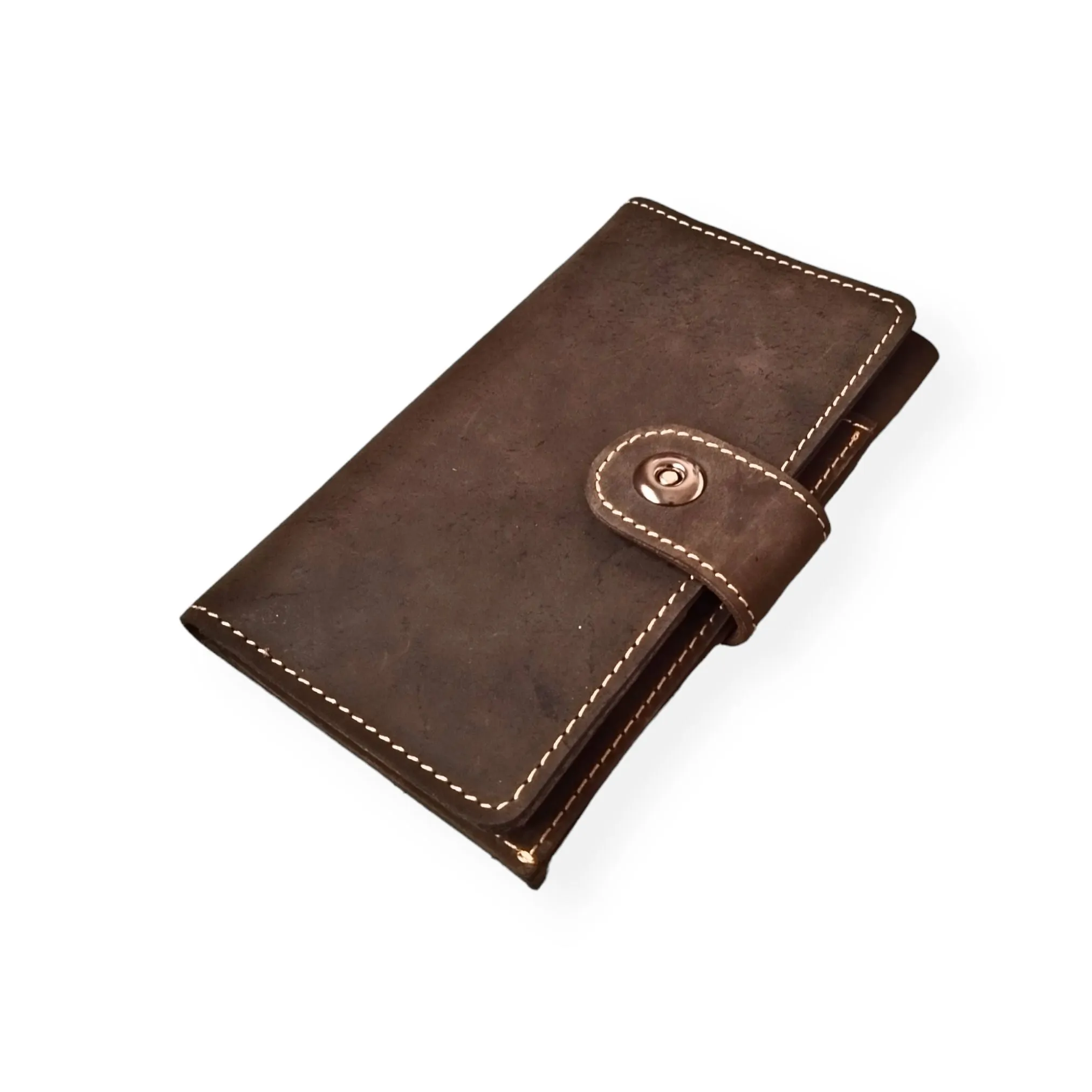 Coffee Brown Leather Travel Wallet with Mobile Pouch