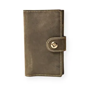 Coffee Brown Leather Travel Wallet with Mobile Pouch