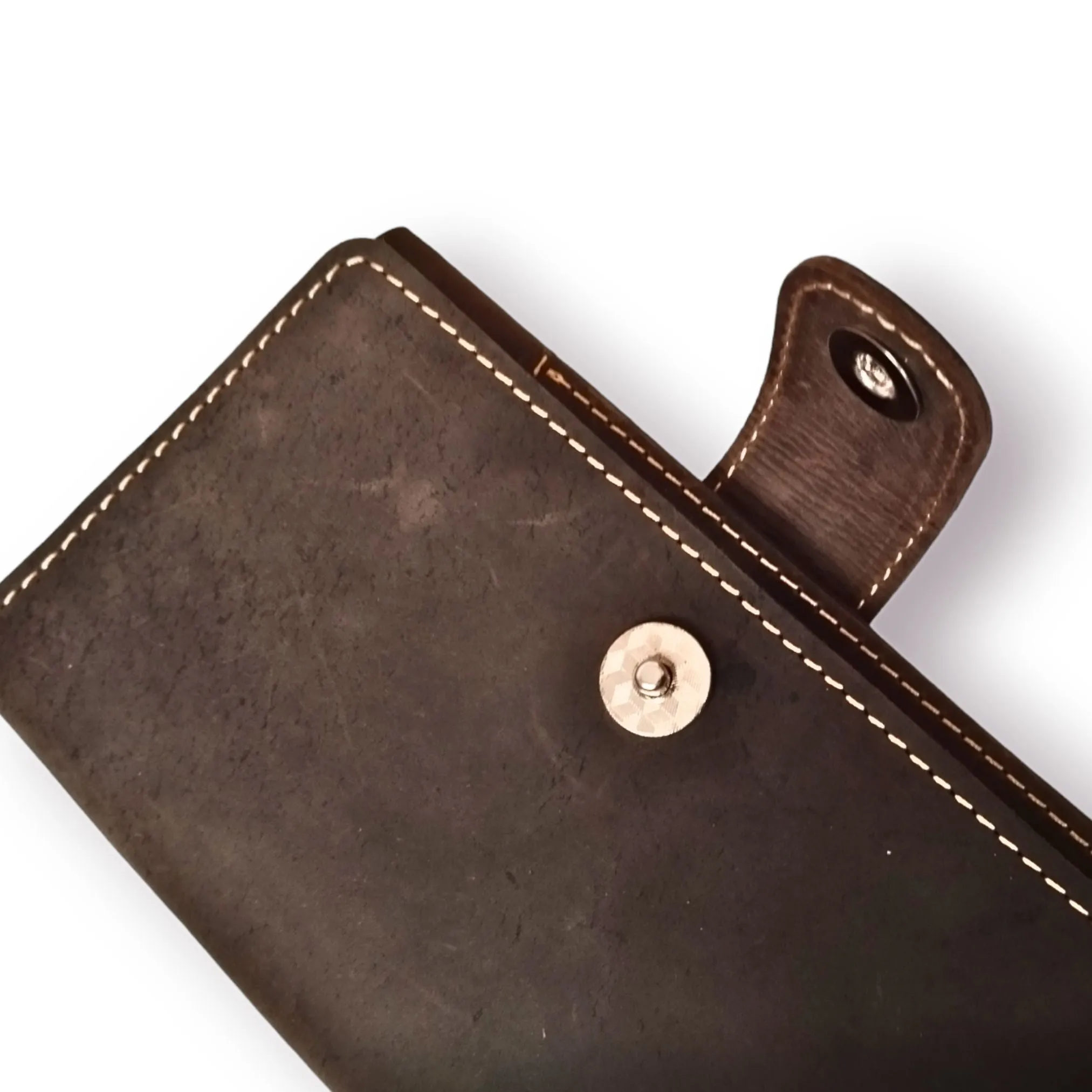 Coffee Brown Leather Travel Wallet with Mobile Pouch