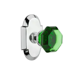 Cottage Short Plate with Emerald Waldorf Knob in Bright Chrome