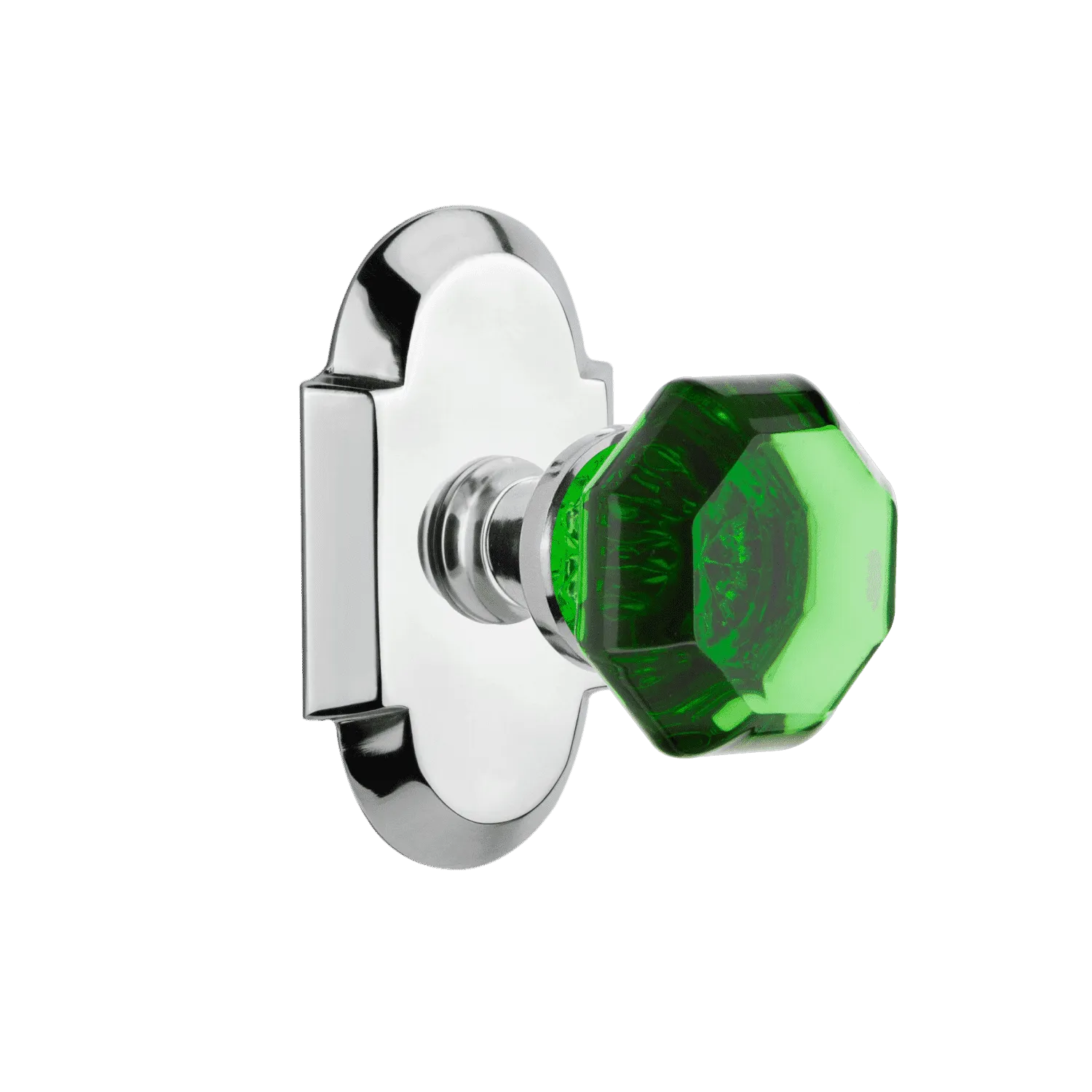 Cottage Short Plate with Emerald Waldorf Knob in Bright Chrome