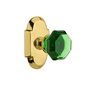 Cottage Short Plate with Emerald Waldorf Knob in Polished Brass