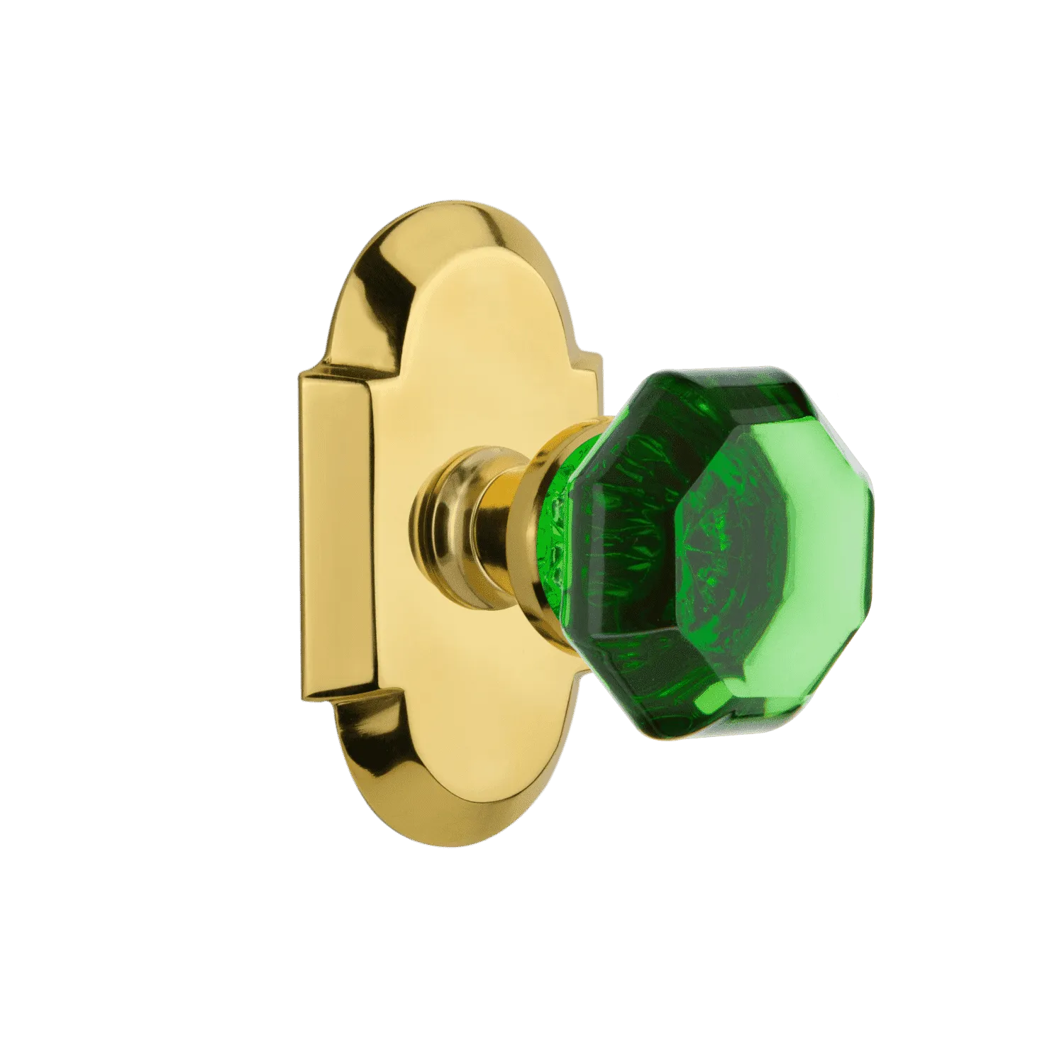 Cottage Short Plate with Emerald Waldorf Knob in Polished Brass