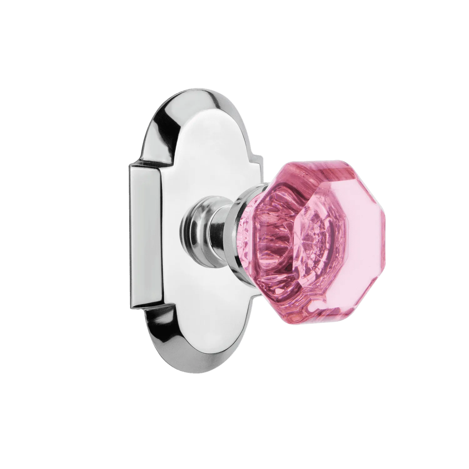 Cottage Short Plate with Pink Waldorf Knob in Bright Chrome