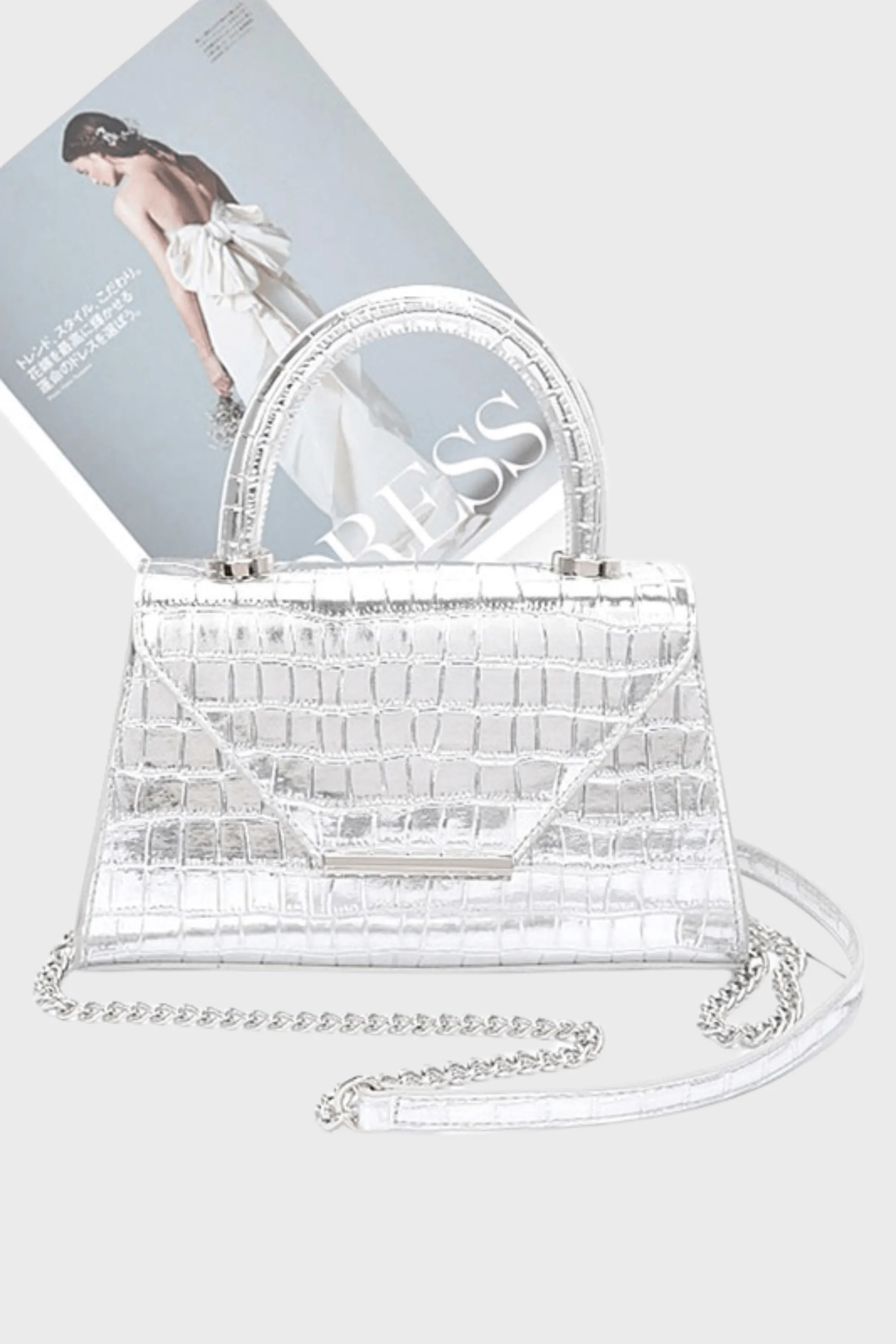 Croc Embossed Metallic Top Handle Bag