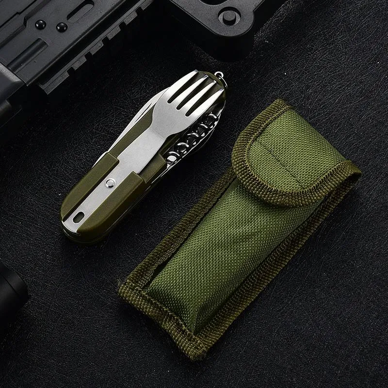 Customization Wholesale Outdoor Stainless Steel Foldable Fork Spoon Knife Kit Multifunctional Picnic Combination Tableware Knife