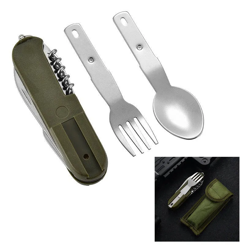 Customization Wholesale Outdoor Stainless Steel Foldable Fork Spoon Knife Kit Multifunctional Picnic Combination Tableware Knife