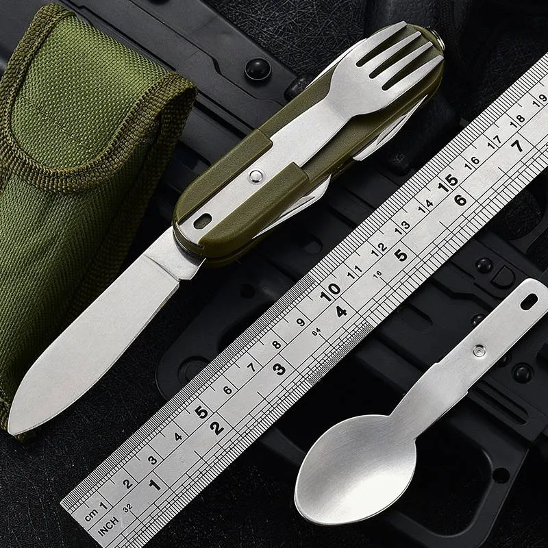 Customization Wholesale Outdoor Stainless Steel Foldable Fork Spoon Knife Kit Multifunctional Picnic Combination Tableware Knife