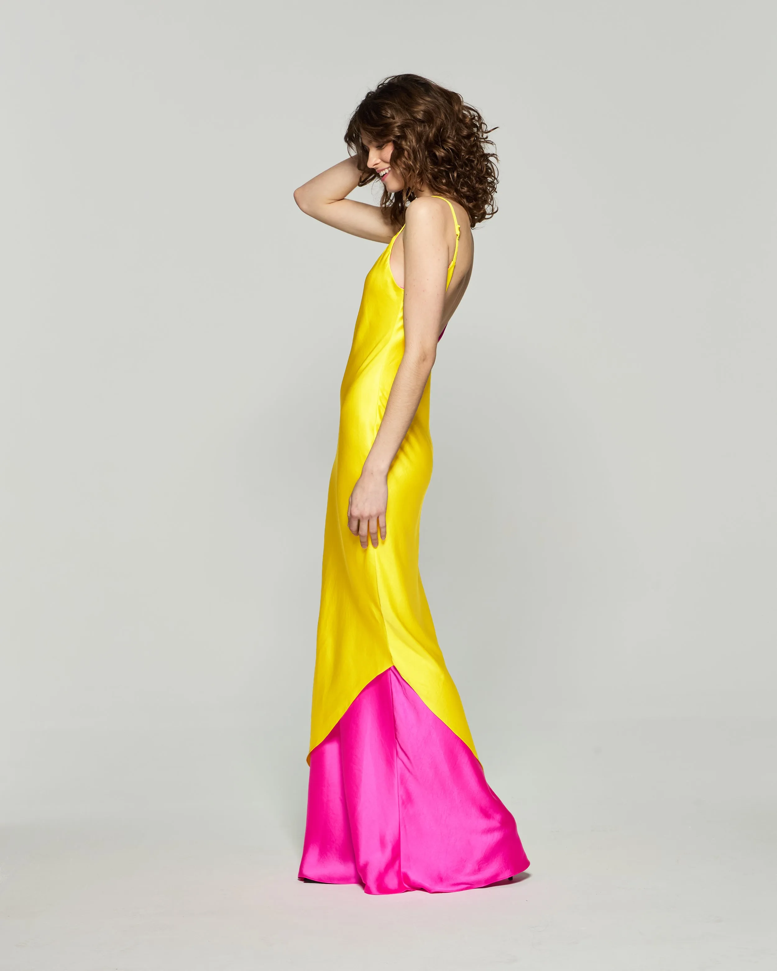 Double Layer Slip Dress - Bright Yellow/Pink