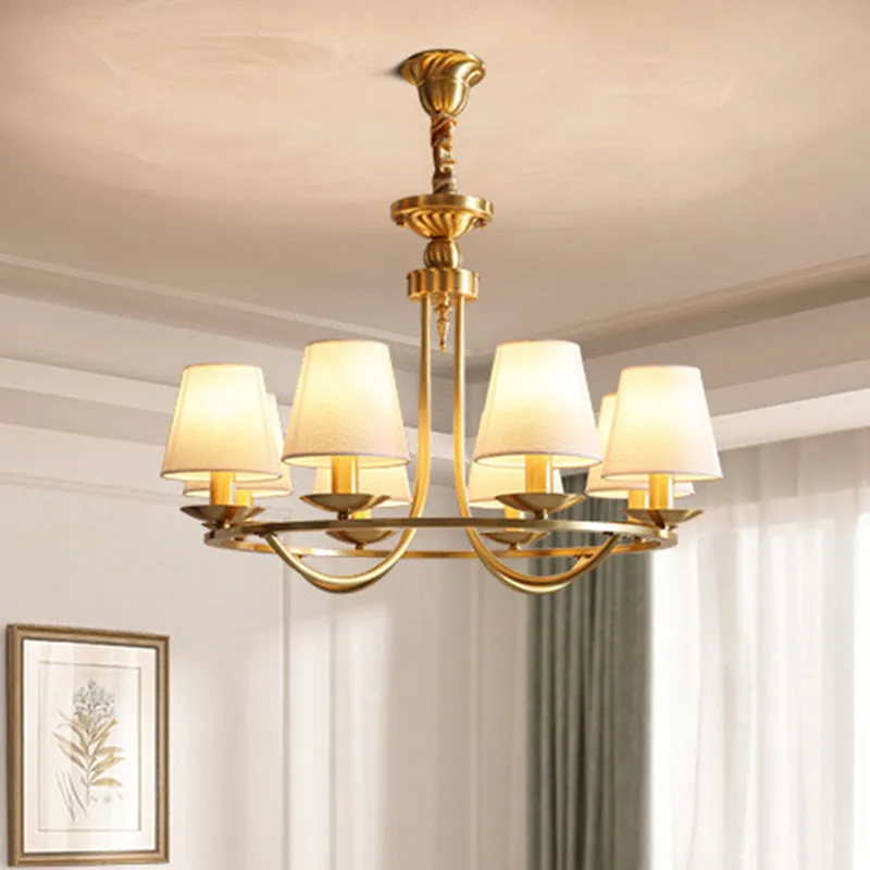 Drum-Shaped Gold Pendant Chandelier - Elegant Living Room Light Fixture