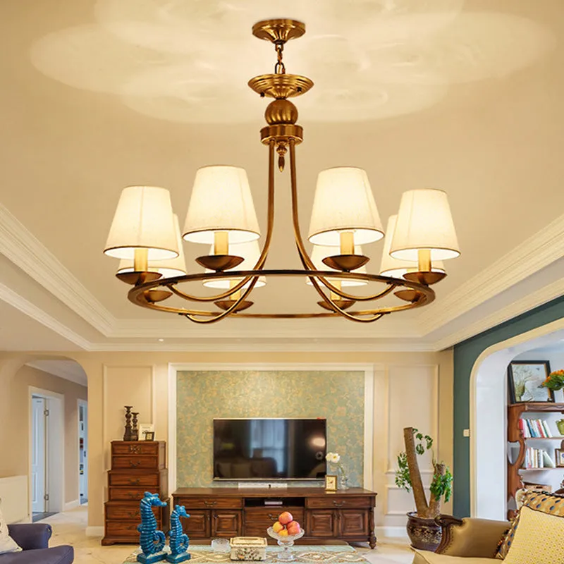 Drum-Shaped Gold Pendant Chandelier - Elegant Living Room Light Fixture