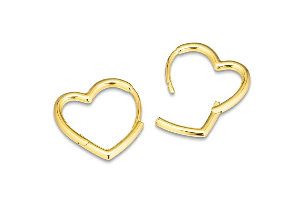 Earrings 14kt Gold Heart Shape Solid Hoops