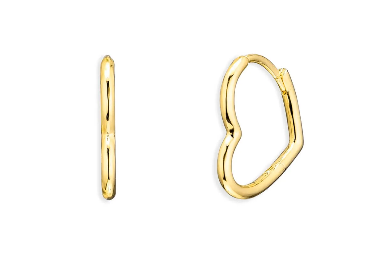 Earrings 14kt Gold Heart Shape Solid Hoops