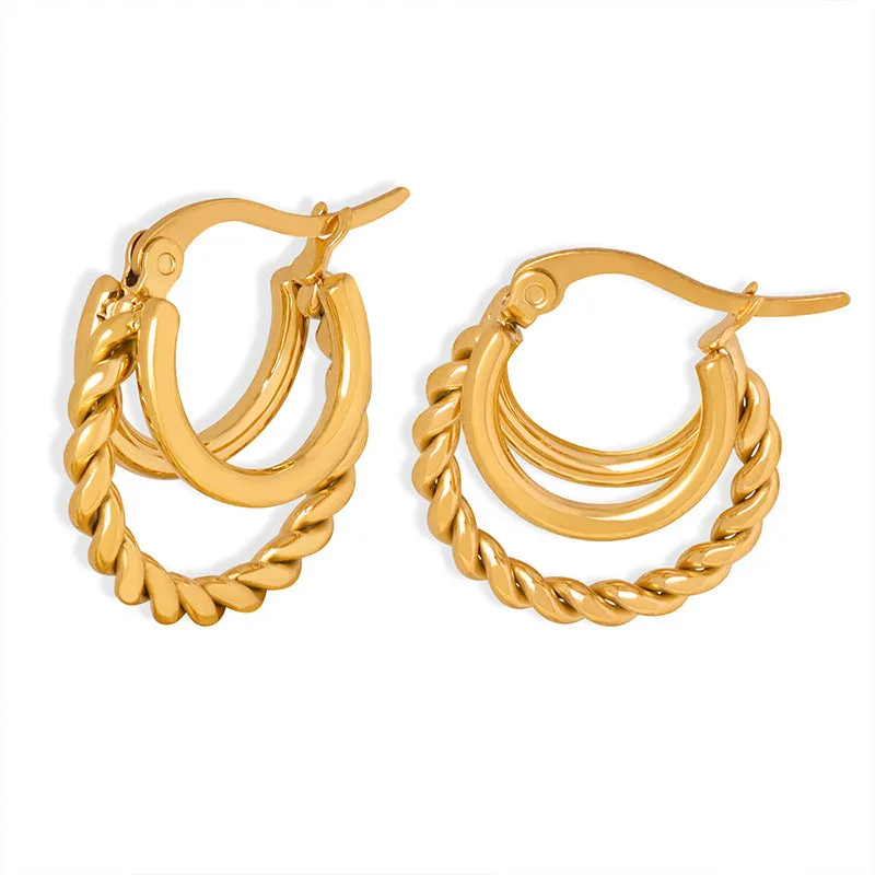 Elegant 18K Gold Plated C-Shaped Earrings - Stylish Titanium Steel Finish