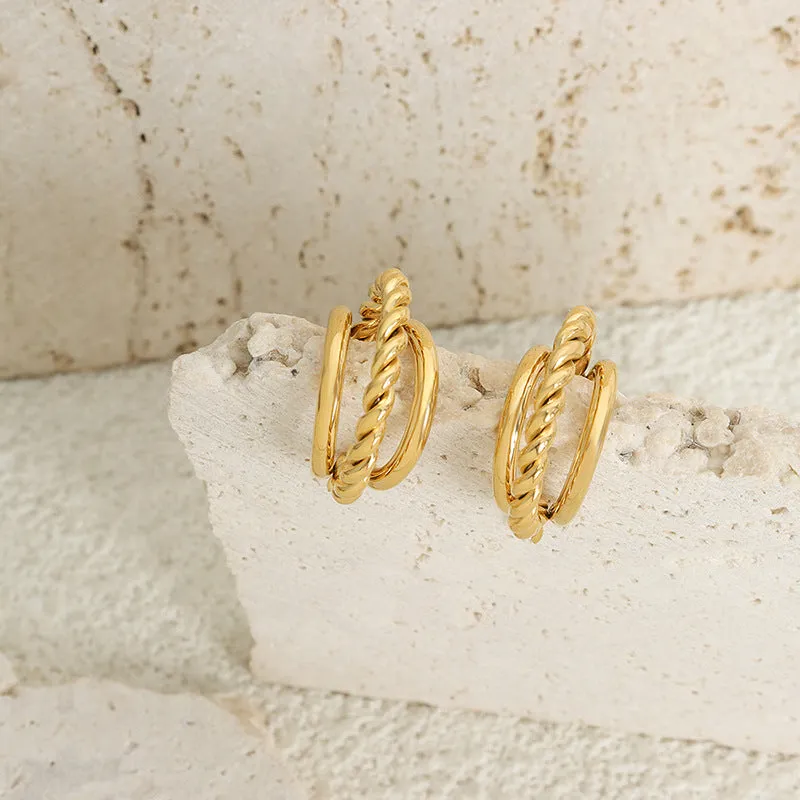 Elegant 18K Gold Plated C-Shaped Earrings - Stylish Titanium Steel Finish