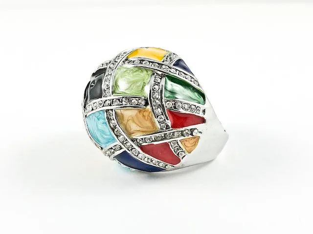 Elegant Large Multicolor Enamel Braided Dome Shaped Brass Ring