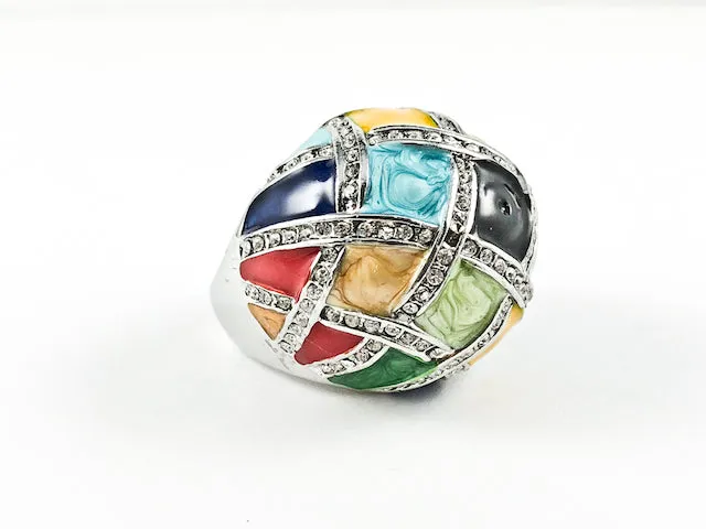 Elegant Large Multicolor Enamel Braided Dome Shaped Brass Ring