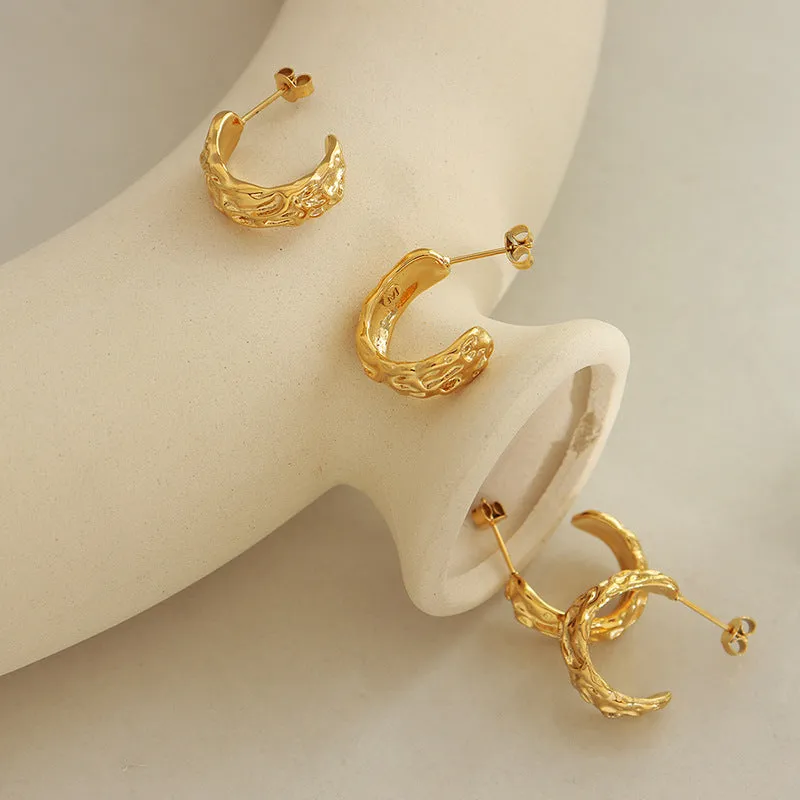 Elegant Titanium Plated C-Shaped Earrings with 18K Gold Accents