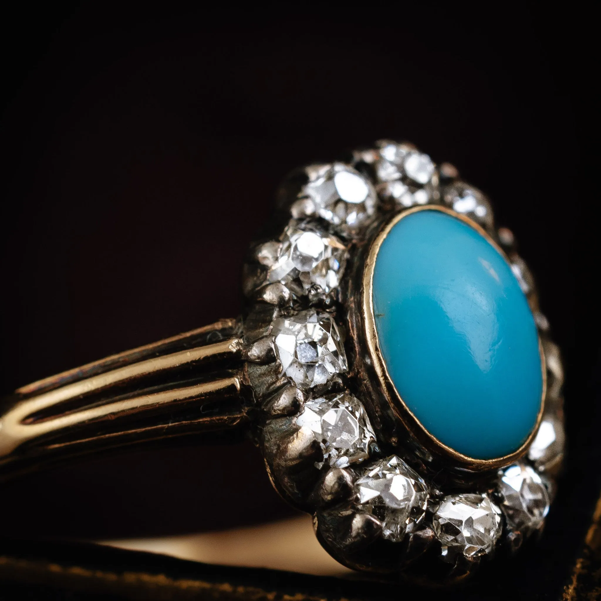 Enchanting and Rare Early Victorian Turquoise and Diamond Ring