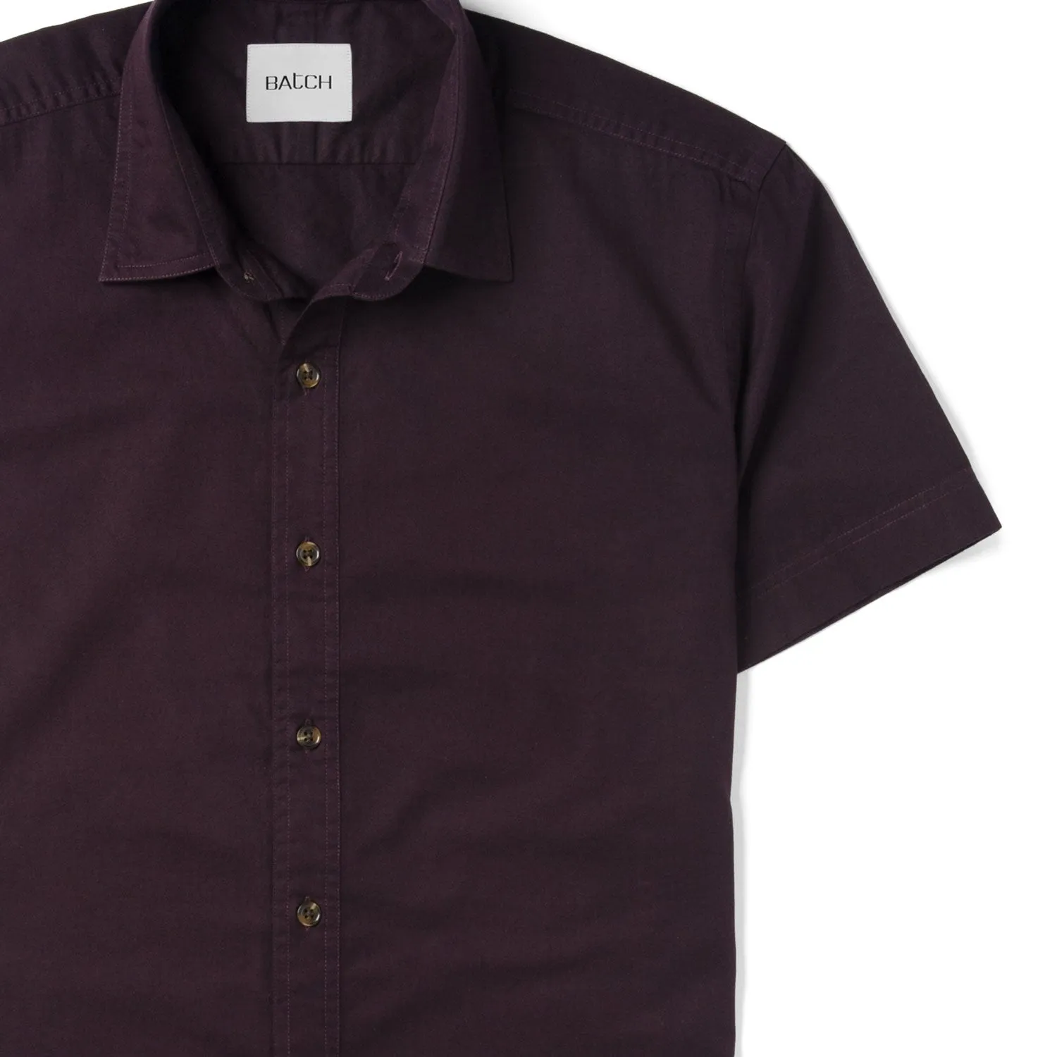 Essential Spread Collar Short Sleeve Casual Shirt - Burgundy Cotton Twill