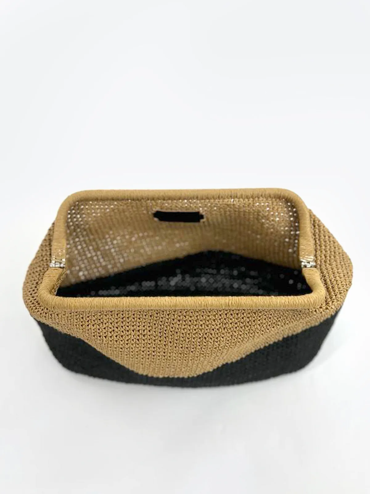 Extra Large Raffia Crochet Clutch Bag Black and Natural block