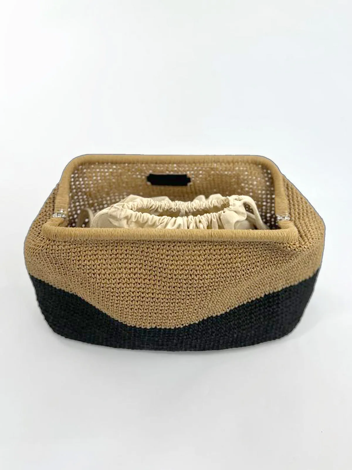 Extra Large Raffia Crochet Clutch Bag Black and Natural block