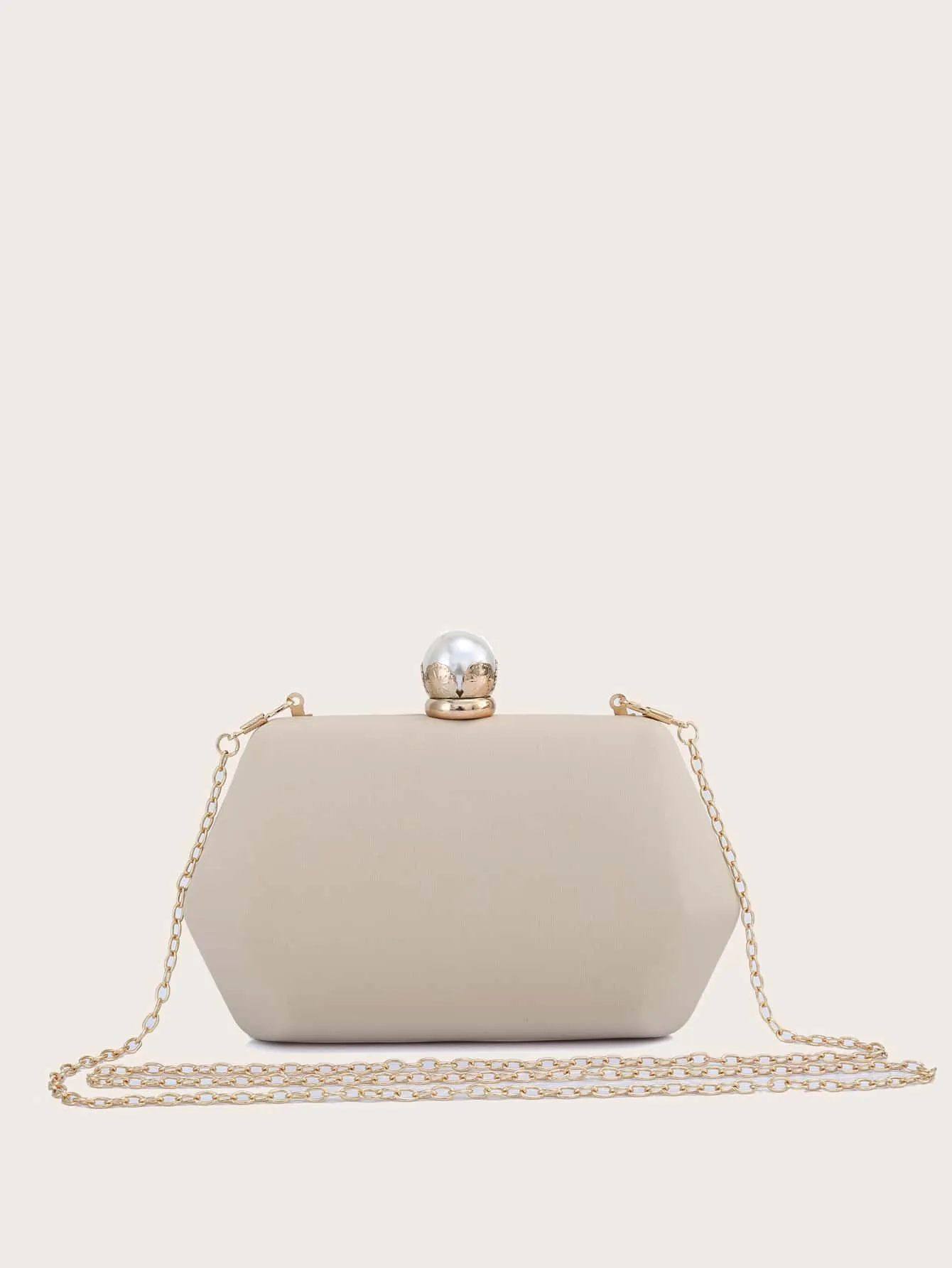 Faux Pearl Decor Box Clutch Bag