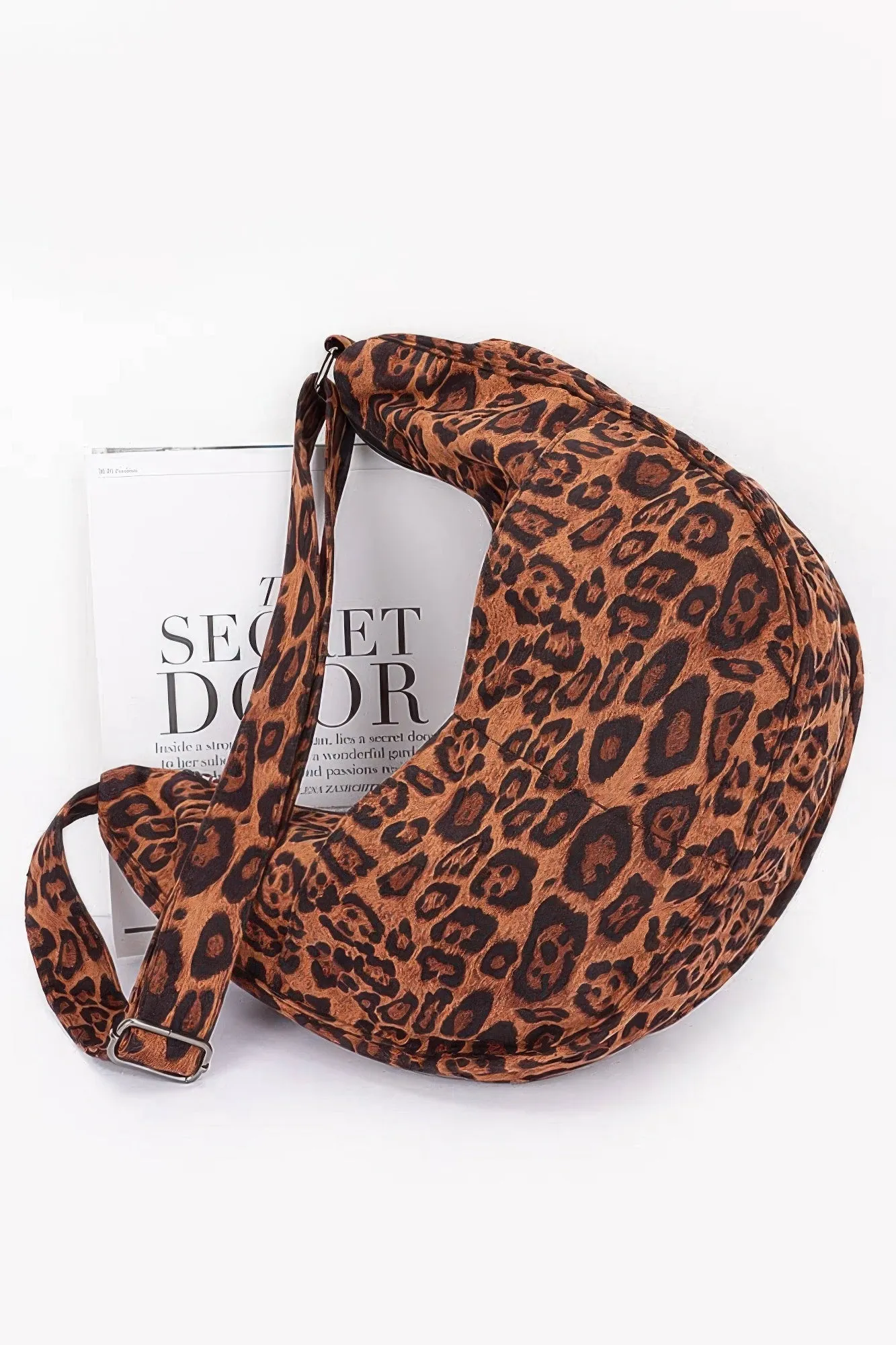 Faux Suede Leopard Double Pockets Crossbody Bag