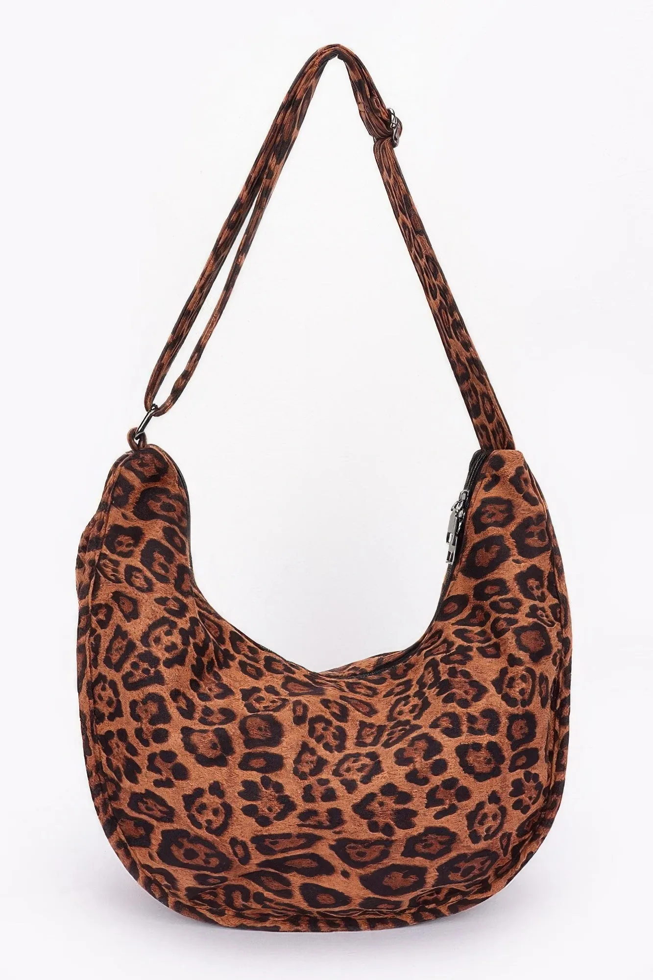 Faux Suede Leopard Double Pockets Crossbody Bag