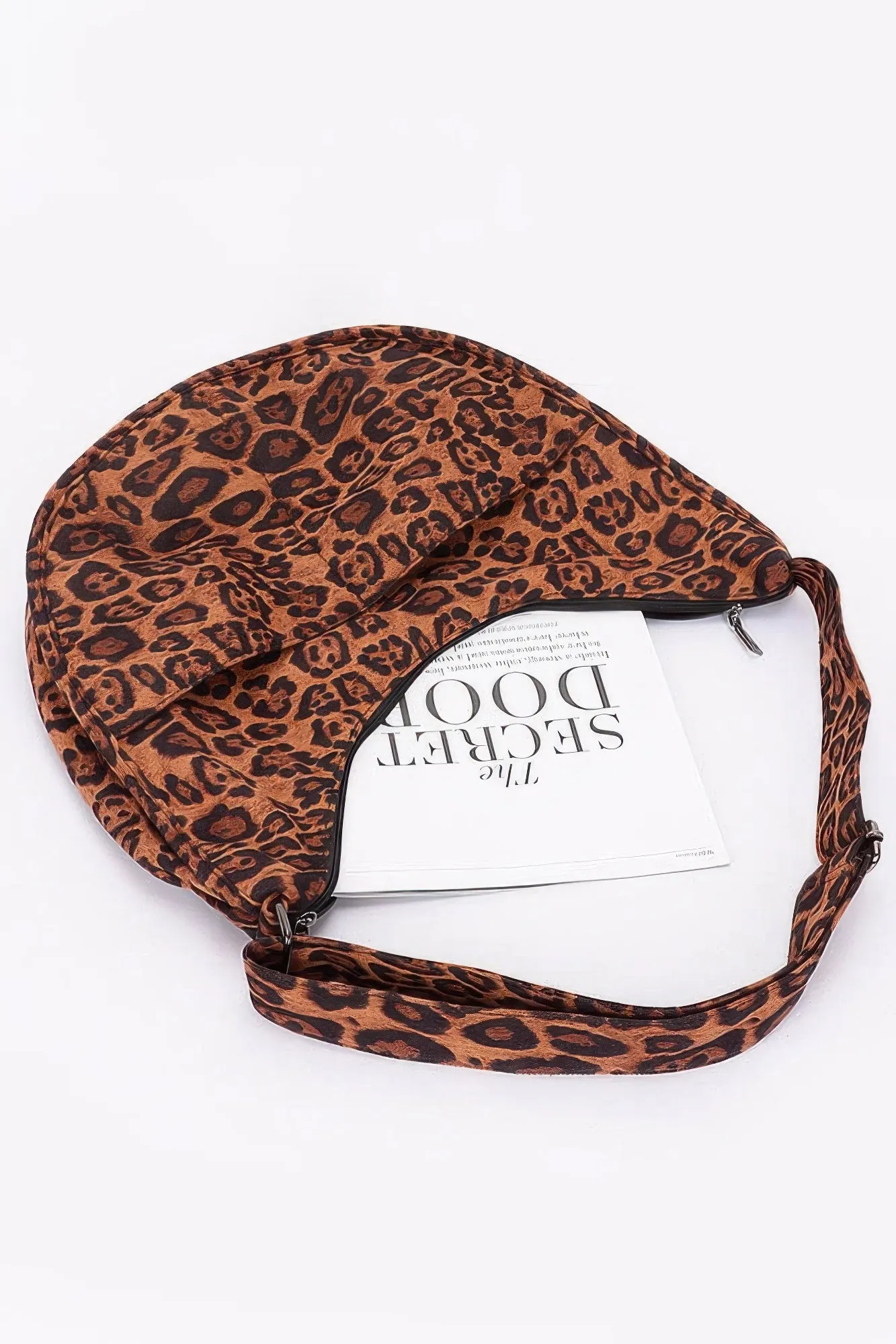 Faux Suede Leopard Double Pockets Crossbody Bag