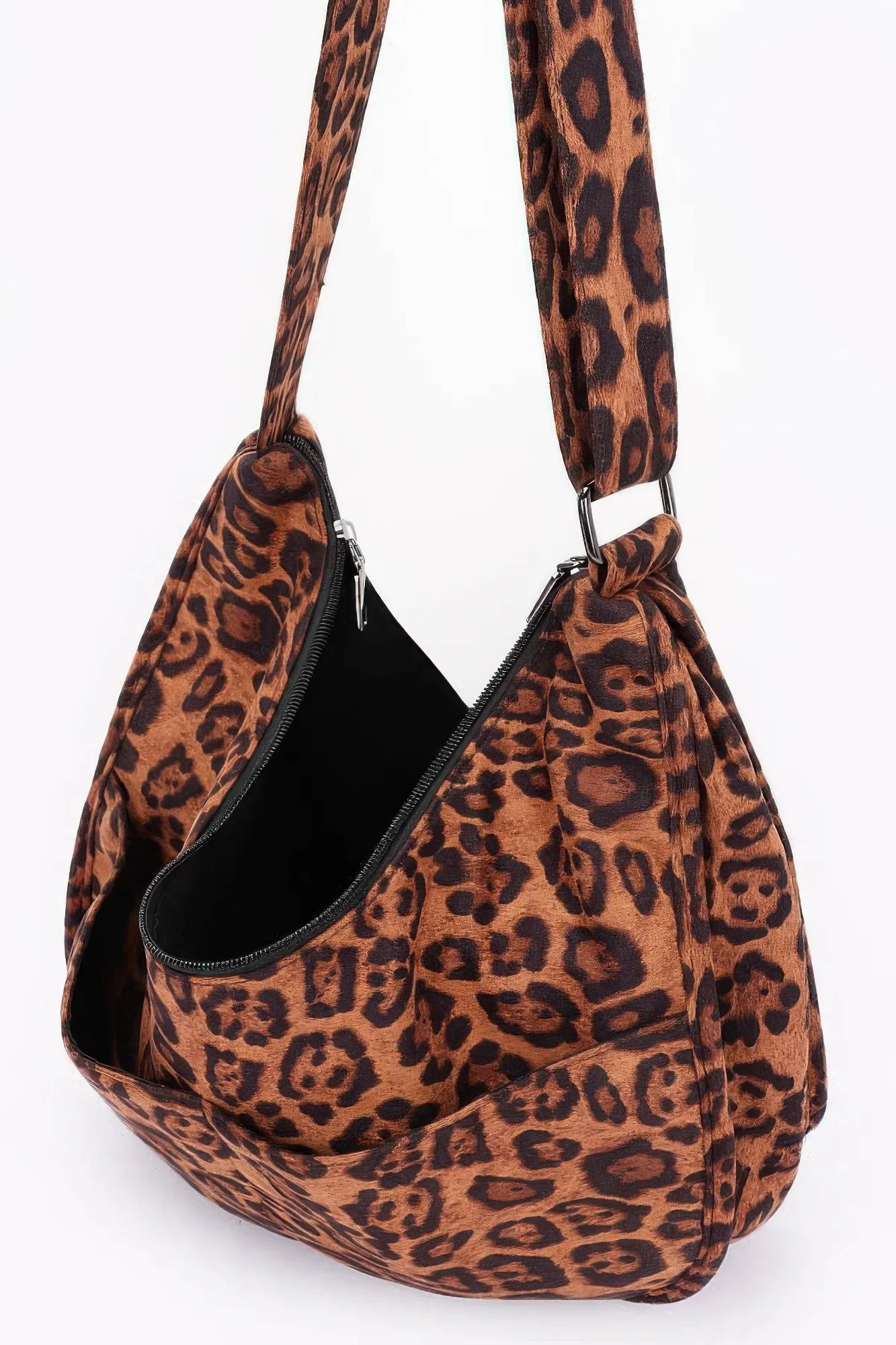 Faux Suede Leopard Double Pockets Crossbody Bag